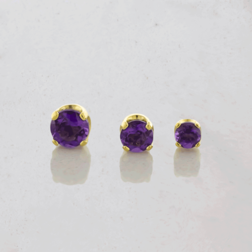 18kt Gold Threadless End w/ Genuine Dark Amethyst