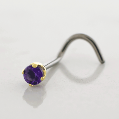 Titanium Threadless Nose Screw w/ 18kt Dark Amethyst