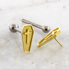 Threadless Titanium Barbell With 18k Gold Coffin With Cross End